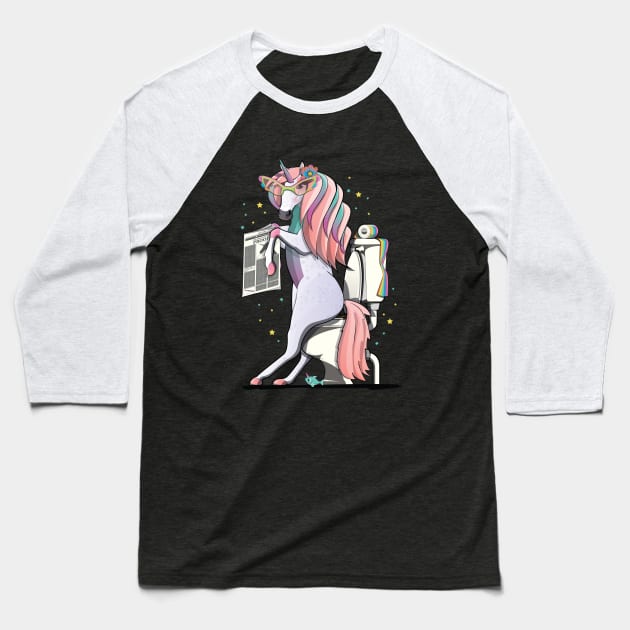 Unicorn on the Toilet Baseball T-Shirt by InTheWashroom